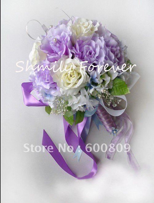 Ivory Purple New Silk Rose Flower Wedding BouquetBridal Bouquet for wedding