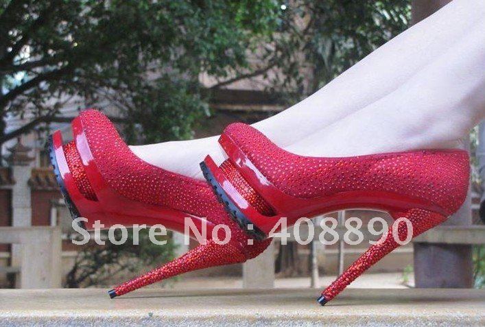 Sexy high heels shoes for womRed woman dress shoes wedding shoes leather