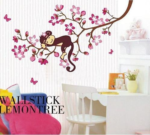 Childrens Wall  on Wall Sticker Jm8091 Pink Monkey On Flower Tree Children S Day