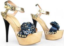 Wholesale women shoe,sandal,high heeled,flowers rivets suede shoes,ankle strap fashion sandal,women shoe,leather&Free shipping