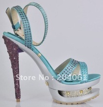 Wholesale women shoe,sandal,high heeled,rhinestone suede sho,ankle strap fashion sandal,women shoe,double platform&Free shipping