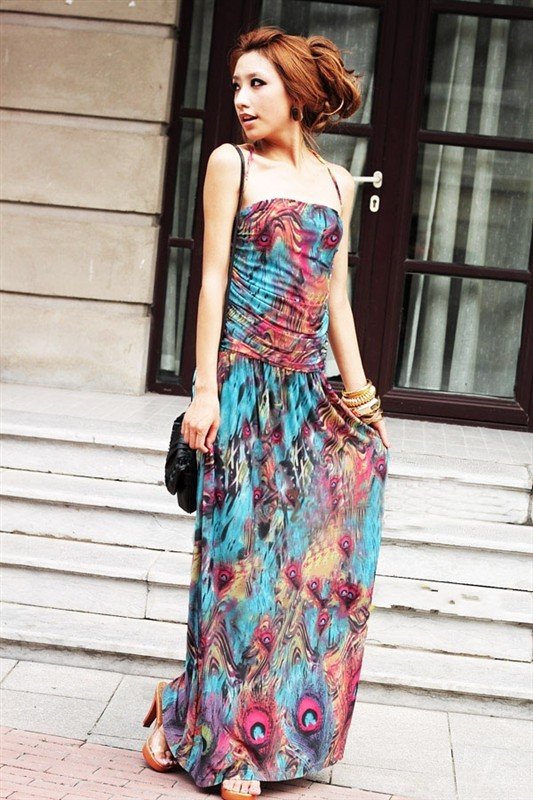 Free Shipping Women's Bohemian Style Long Dress Halter Silk Beach Dresses