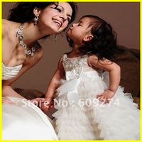 Hot Sale Off The Shoulder 2012 Custom Flower Girl Dresses Tulle Applique A line White Princess Flower Kid's Dress