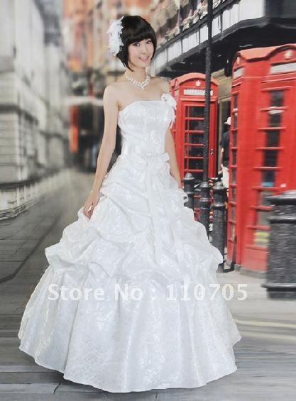  shipping New Super show waist thin printing satin bride wedding gown