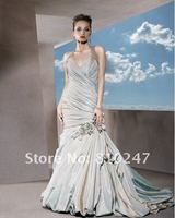 2013A+++New Arrive A-line Halter Taffeta with Flowers Court Train Wedding Dress