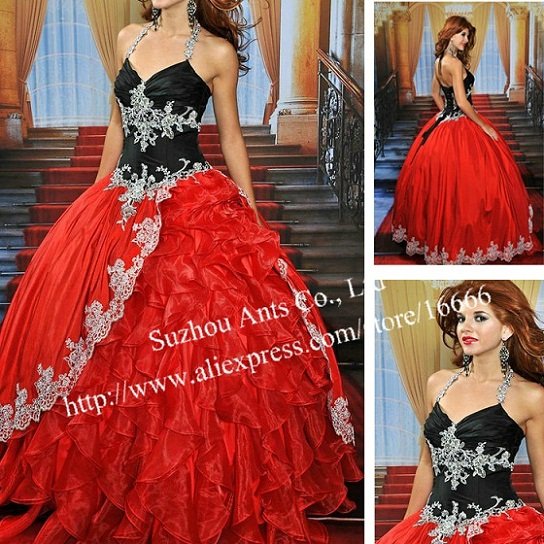 Red and black wedding dress