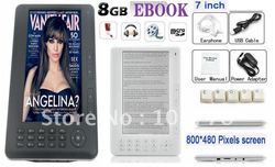 New arrival 2012 hottest selling electronic book 7 inch 8GB E-Book Readers 800X480 ebook reader with MP3/MP4/FM radio(China (Mainland))