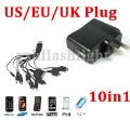 free shipping Universal Portable 10 in1 Multi-Function Cell Phone Mobile USB Charger Cable + Adapter(China (Mainland))