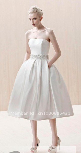 Elegant Aline Strapless Pockets Tealength Wedding Dresses Free Shipping 