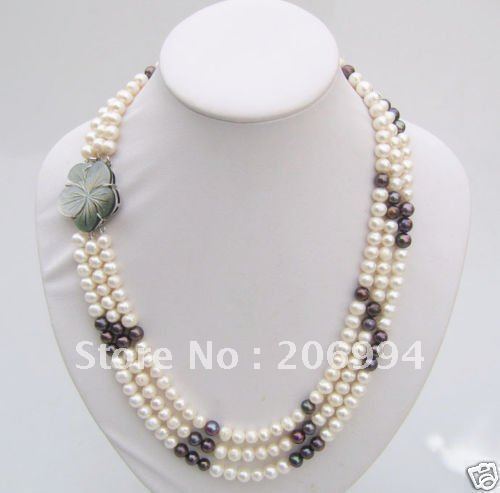 ... row White 7-8MM Black Pearl Necklace pearl Jewelry fashion jewellery