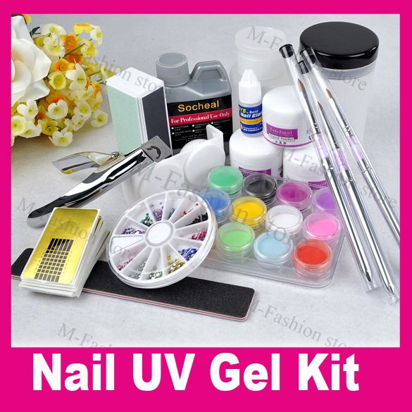 Free Shipping Nail Kit Full Acrylic Powder Liquid UV Gel Set Manicure Glue