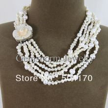 Natural Freshwater Pearl Necklace Pearl Strands Jewelry With Shell Flower Clasp New Design Wholesale Price FP53