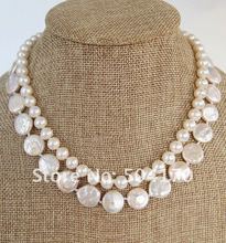 Marvelous Double Rows Natural Freshwater Pearl Necklace Unique Potato Coin Pearl Fashion Jewelry Hot FP75