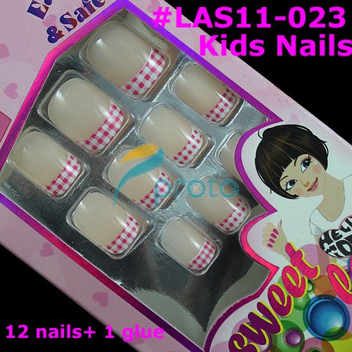 Freeshipping-12x Pre Design Full Cover False Nail Tips Lovely Kids Nails