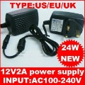free shipping high quality 5pc/lot  AC100-240v to DC 12V 2A led strip power adapter US/EU plug charger promotion