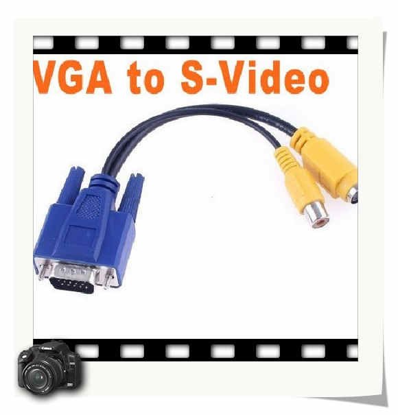 100% NEW VGA to TV S-Video / RCA OUT Converter Cable Adapter, 20 piece/lot Free Shipping