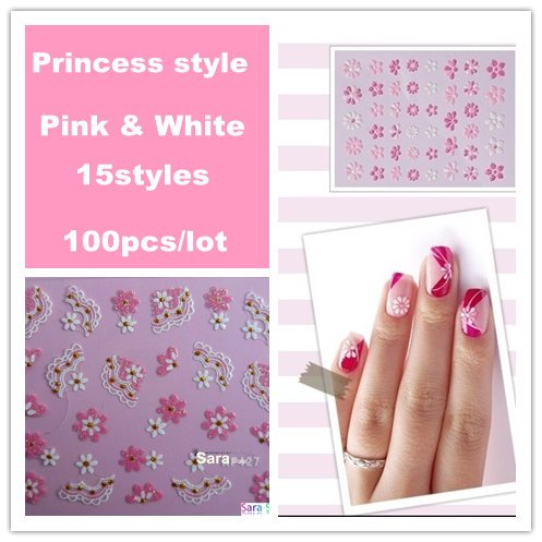 Free shipping 15 styles available Princess Style NEW 3D nail sticker Decals