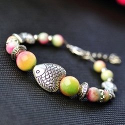 The original national wind restoring ancient ways is manual accessories phoenix jade apple ShiMiao silver happiness fish bracele(China (Mainland))