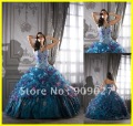 2012 V-Neck Spaghetti Organza Appliques Beading Pleats Quinceanera Dresses Party Gown 08-010