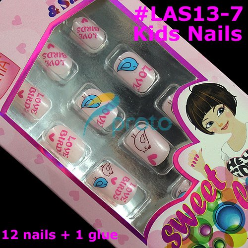 Freeshipping-12x Design Full Cover False Nail Tips Lovely Kids Nails with