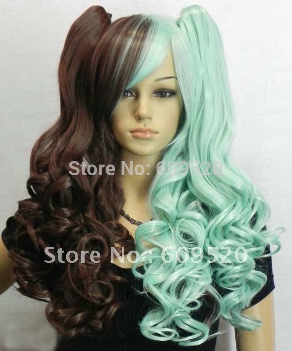 New-Long-Wavy-Dark-brown-Blue-Mix-Split-