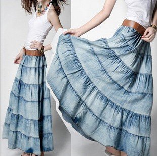 Denim Dress on Women Denim Skirt Solid Long Dress Lady S Expansion Skirt Beach Dress