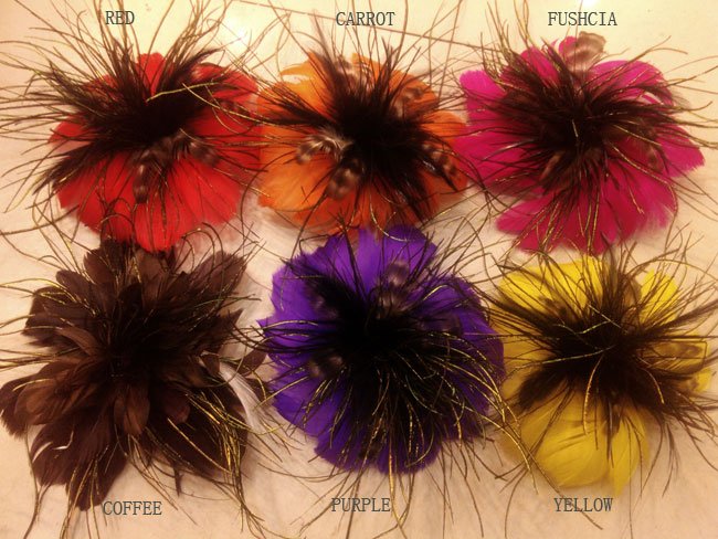 6pcs each pack, $4.99/pc, feather flower hair clip , free shipping # FC605(China (Mainland))