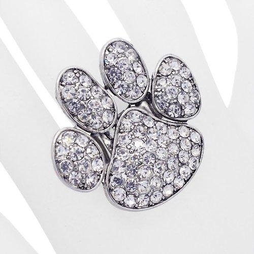 2012 Hot sale Puppy Paw Crystal Pave Stretch Ring Silver Clear free shipping(China (Mainland))