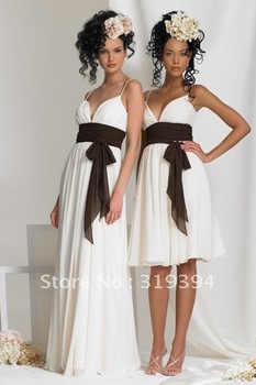 2013  New A-Line Spaghetti Straps White Chiffon Floor/ Knee-length Evening Dress