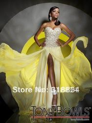 Custom 2012 Amazing Beads Designer Yellow Sweetheart Chiffon Long Shiny Sexy Sequins Prom Evening Formal Party Dress Gown Tony(China (Mainland))