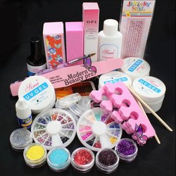 Pro Full Acrylic Glitter Powder Glue French Nail Art UV Gel Tip Kit Set #168