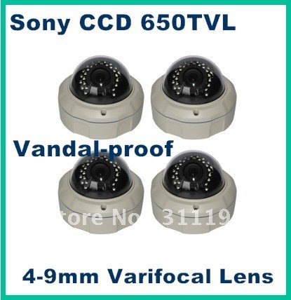 Vandal proof ir outdoor waterproof dome camera 650TVL Sony 1/3'' CCD 4-9mm manual zoom lens Security Camera system ,4pcs/lot(China (Mainland))