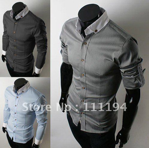 White Shirt Dress on Deals Slim Fashion Korean 3 Colours Casual Dress Men Dress Shirt 5804