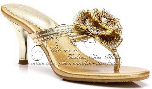Bohemia flower fashion sandals high heeled Handmade bordered rhinestone sheepskin flip flops crystal shoes beach Free