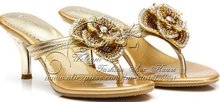 Bohemia flower fashion sandals high heeled Handmade bordered rhinestone sheepskin flip flops crystal shoes beach Free