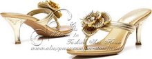 Bohemia flower fashion sandals high heeled Handmade bordered rhinestone sheepskin flip flops crystal shoes beach Free