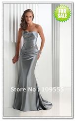 2012New! Sexy Mermaid Strapless Beaded Stretch Satin Silver Color Evening Dresses(China (Mainland))