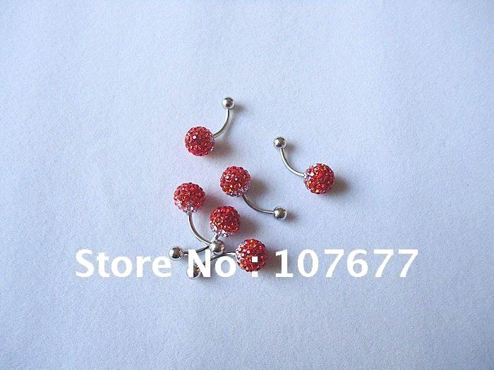 Stainless Steel Red Crystal Ball Shape Lip Piercing Ring Stud 100 pcs/lot