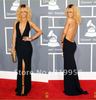 Hot Rihanna Sexy Deep V-neck Black Open Back Sheath Long 54 Grammy Awards Red Carpet  Celebrity Evening Formal Dresses Gowns