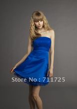 Classic Concise Pleat Ruched Tube Mini Dress Beach Style Blue Satin Homecoming Party Quinceanera Dresses