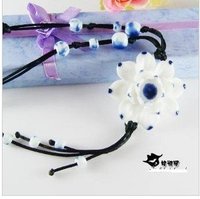 Free Shipping!  Knead blue lotus hand ceramic necklace
