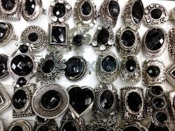 Wholesale Metal Alloy With Tibet Silver Plated Black Faced Resin Rings Jewelry 15pcs/lot [A19*15](China (Mainland))