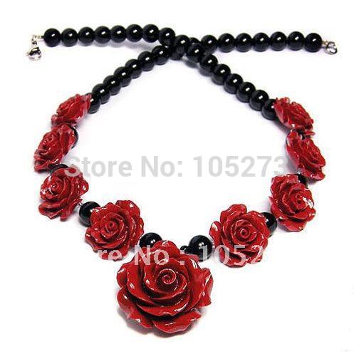 Romantic-Red-Roses-Black-Onyx-Handmade-Jewellery-Necklace-Fashion ...