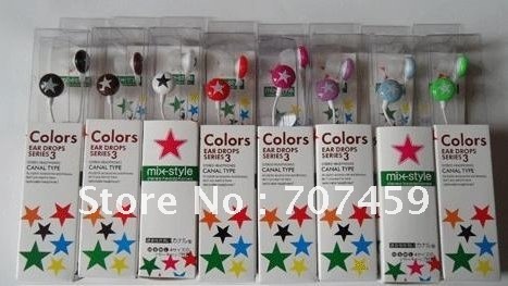 Free shipping!wholesale 50pcs/lot Star Design Earphone colorfull design candy earphone fashionable for mp3 mp4 with retail box(China (Mainland))