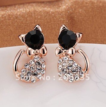 Free shipping~Hot Sell Fashion Earrings/Fashion jewelry/Lovely Rinestone Cat Earrings(Mini Order Is $10+Gift,Mix Order)(China (Mainland))