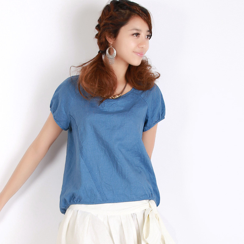 Linen Clothes Women Summer o-neck linen shirt
