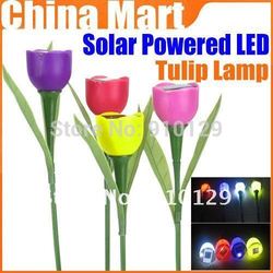 Outdoor Garden Light Solar Powered LED Tulip Home Landscape Flower Color Lamp(China (Mainland))