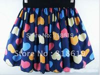 Korean Fashion Women chiffon Pleated Waisted Short Skirt Printed heart shape Free Shipping