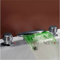 Bathtub LED light Waterfall Faucet Oval style Brass Shower mixer Tap NY02739L Free Shipping