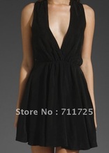 Simple Sexy V-Neck Tank Camisole A-Line Black Chiffon Short Mini Dresses Zipper Party Quinceanera DressesRISOD12061829